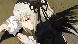 Rating: Safe Score: 0 Tags: 1girl black_ribbon black_wings dress frilled_sleeves frills hairband image long_hair long_sleeves red_eyes ribbon silver_hair solo suigintou upper_body wings User: admin