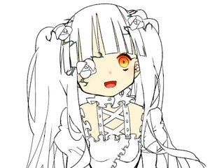 Rating: Safe Score: 0 Tags: 1girl :d bangs detached_collar dress flower hair_flower hair_ornament long_hair looking_at_viewer open_mouth puffy_sleeves simple_background smile solo upper_body white_background white_flower white_hair yellow_eyes User: admin