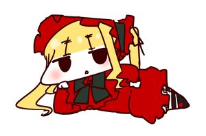 Rating: Safe Score: 0 Tags: 1girl blonde_hair blush bow chibi dress full_body image long_hair long_sleeves looking_at_viewer red_dress shinku simple_background solo twintails white_background User: admin