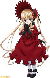Rating: Safe Score: 2 Tags: 1girl blonde_hair blue_eyes bonnet bow bowtie capelet dress full_body image long_hair long_sleeves looking_at_viewer red_dress shinku shoes simple_background solo standing torn_clothes twintails very_long_hair white_background User: admin