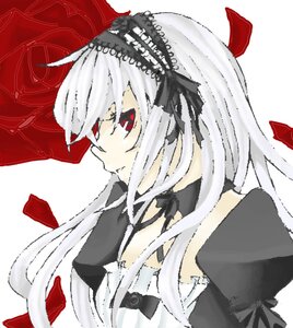 Rating: Safe Score: 0 Tags: 1girl bangs black_dress black_ribbon detached_collar dress flower frills image long_hair long_sleeves profile red_eyes red_flower red_rose ribbon rose simple_background solo suigintou upper_body white_background wings User: admin