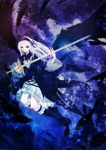 Rating: Safe Score: 0 Tags: 1girl boots commentary_request cpux4 dress feathers flower frills hairband highres holding image knee_boots lolita_fashion long_hair long_sleeves purple_eyes red_eyes ribbon rozen_maiden silver_hair solo suigintou sword weapon white_hair wings User: admin