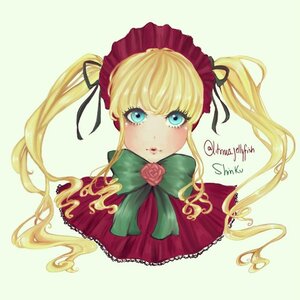 Rating: Safe Score: 0 Tags: 1girl bangs blonde_hair blue_eyes bonnet bow bowtie flower green_bow image long_hair looking_at_viewer pink_rose portrait rose shinku sidelocks simple_background solo twintails upper_body User: admin