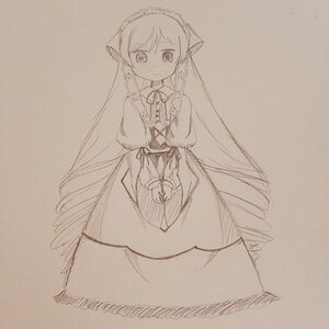 Rating: Safe Score: 0 Tags: 1girl blush dress full_body image jewelry long_hair long_sleeves looking_at_viewer monochrome pointy_ears sketch smile solo suiseiseki very_long_hair wide_sleeves User: admin