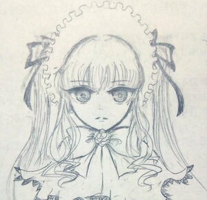 Rating: Safe Score: 0 Tags: 1girl auto_tagged bonnet dress drill_hair flower frills graphite_(medium) image lolita_fashion long_hair looking_at_viewer monochrome photo rose shinku simple_background solo suigintou traditional_media upper_body User: admin