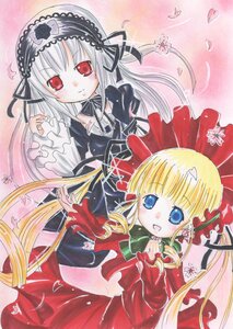 Rating: Safe Score: 0 Tags: 2girls :d blonde_hair blue_eyes blush dress drill_hair flower frills image long_hair long_sleeves looking_at_viewer marker_(medium) multiple_girls open_mouth pair petals red_dress red_eyes shinku silver_hair smile suigintou traditional_media twintails very_long_hair User: admin