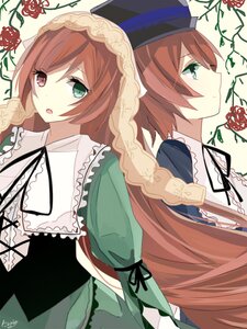 Rating: Safe Score: 0 Tags: 2girls brown_hair dress flower green_dress green_eyes hat heterochromia image long_hair multiple_girls open_mouth pair ribbon rose short_hair siblings sisters souseiseki suiseiseki twins User: admin