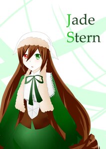 Rating: Safe Score: 0 Tags: 1girl blush brown_hair dress frills green_background green_dress green_eyes hat head_scarf heterochromia image long_hair long_sleeves looking_at_viewer red_eyes ribbon solo striped_background suiseiseki very_long_hair User: admin