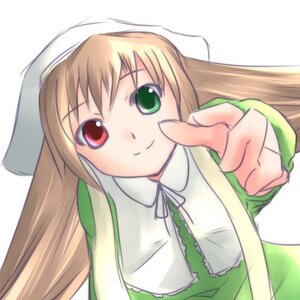 Rating: Safe Score: 0 Tags: 1girl blonde_hair brown_hair dress green_dress green_eyes head_scarf heterochromia image index_finger_raised long_hair long_sleeves looking_at_viewer pointing pointing_at_viewer red_eyes simple_background smile solo suiseiseki upper_body very_long_hair white_background User: admin