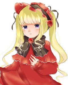 Rating: Safe Score: 0 Tags: 1girl blonde_hair blush bow dress flower image long_hair long_sleeves purple_eyes rose shinku solo striped striped_background tears twintails User: admin