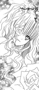 Rating: Safe Score: 0 Tags: 1girl flower greyscale image kirakishou long_hair looking_at_viewer monochrome parted_lips rose smile solo User: admin