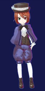 Rating: Safe Score: 0 Tags: 1girl blue_background bow bowtie brown_hair full_body green_eyes hat heterochromia image long_sleeves looking_at_viewer puffy_pants red_eyes short_hair shorts smile solo souseiseki standing top_hat User: admin
