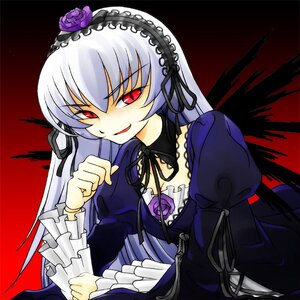 Rating: Safe Score: 0 Tags: 1girl detached_collar dress flower frilled_sleeves frills hairband image juliet_sleeves lolita_fashion lolita_hairband long_hair long_sleeves looking_at_viewer red_eyes rose silver_hair smile solo suigintou upper_body wings User: admin