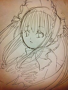 Rating: Safe Score: 0 Tags: 1girl bow dress image long_hair long_sleeves looking_at_viewer monochrome shinku simple_background solo twintails upper_body User: admin