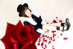 Rating: Safe Score: 0 Tags: 1girl blurry brown_hair depth_of_field dress flower hat long_sleeves looking_at_viewer petals red_flower red_rose rose rose_petals shoes short_hair sitting solo souseiseki User: admin