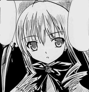 Rating: Safe Score: 0 Tags: 1girl blush greyscale image long_hair long_sleeves looking_at_viewer monochrome shinku simple_background solo upper_body User: admin