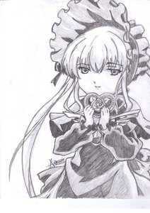 Rating: Safe Score: 0 Tags: 1girl dress eyebrows_visible_through_hair greyscale holding image long_hair long_sleeves looking_at_viewer monochrome shinku signature smile solo traditional_media very_long_hair white_background User: admin