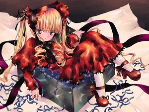 Rating: Safe Score: 0 Tags: 1girl apple blonde_hair blue_eyes blush bonnet bow dress drill_hair frills fruit image long_hair long_sleeves looking_at_viewer red_dress ribbon shinku solo twintails User: admin
