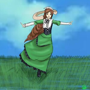 Rating: Safe Score: 0 Tags: 1girl brown_hair cloud day dress full_body grass green_dress green_eyes hat heterochromia image long_hair long_sleeves outdoors outstretched_arms pantyhose sky solo standing suiseiseki very_long_hair User: admin