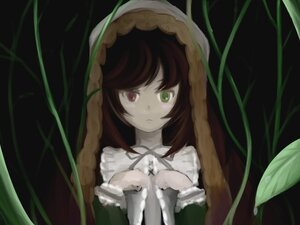 Rating: Safe Score: 0 Tags: 1girl brown_hair closed_mouth dress expressionless frills green_eyes heterochromia image long_hair long_sleeves looking_at_viewer plant red_eyes solo suiseiseki swept_bangs upper_body vines User: admin