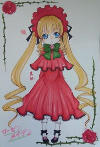 Rating: Safe Score: 0 Tags: 1girl blonde_hair blue_eyes blush bonnet bow bowtie dress drill_hair flower full_body green_bow image long_hair long_sleeves looking_at_viewer marker_(medium) photo pink_flower pink_rose red_dress red_flower red_rose rose shinku shoes solo standing traditional_media twintails User: admin