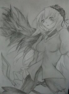 Rating: Safe Score: 0 Tags: 1girl breasts elbow_gloves gloves greyscale image large_breasts long_hair monochrome sketch solo suigintou traditional_media very_long_hair wings User: admin