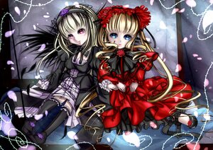 Rating: Safe Score: 0 Tags: 2girls blonde_hair blue_eyes bow dress flower frills hairband image lolita_fashion long_hair looking_at_viewer multiple_girls pair petals red_dress red_eyes rose_petals shinku sitting suigintou thighhighs User: admin