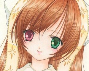 Rating: Safe Score: 0 Tags: 1girl artist_request bangs bonnet bridal_veil brown_hair closed_mouth green_eyes hat head_scarf heterochromia image lace long_hair looking_at_viewer portrait red_eyes rozen_maiden simple_background smile solo suiseiseki veil User: admin