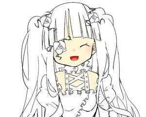 Rating: Safe Score: 0 Tags: 1girl bangs closed_eyes detached_collar dress facing_viewer flower hair_flower hair_ornament image kirakishou long_hair open_mouth puffy_sleeves simple_background smile solo twintails upper_body white_background white_flower white_hair User: admin