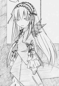 Rating: Safe Score: 0 Tags: 1girl dress frills greyscale hairband image long_hair long_sleeves looking_at_viewer monochrome ribbon simple_background solo suigintou very_long_hair white_background wings User: admin