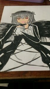 Rating: Questionable Score: 0 Tags: 1girl blush dress frills hairband hand_to_own_mouth image long_hair long_sleeves looking_at_viewer red_eyes rose solo suigintou wings User: admin