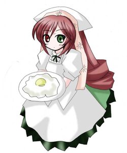 Rating: Safe Score: 0 Tags: 1girl brown_hair dress food green_dress green_eyes heterochromia image looking_at_viewer puffy_short_sleeves puffy_sleeves red_eyes short_sleeves simple_background solo suiseiseki white_background User: admin