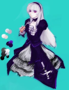 Rating: Safe Score: 0 Tags: 1girl aqua_background blue_background dress frills full_body hairband image long_hair long_sleeves looking_at_viewer puffy_sleeves simple_background solo suigintou white_hair User: admin