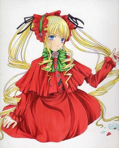 Rating: Safe Score: 0 Tags: 1girl blonde_hair blue_eyes bonnet bow bowtie capelet dress flower full_body green_bow image long_hair long_sleeves looking_at_viewer marker_(medium) red_capelet red_dress rose shinku sidelocks sitting solo twintails very_long_hair User: admin