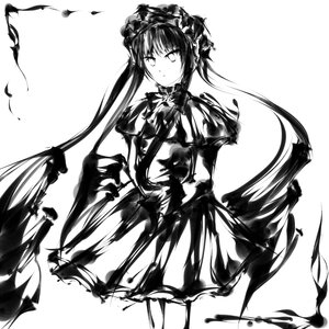 Rating: Safe Score: 0 Tags: 1girl dress feathers gothic_lolita greyscale hairband image lolita_fashion lolita_hairband long_hair looking_at_viewer monochrome shinku solo striped twintails User: admin