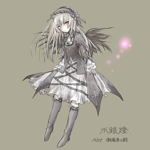 Rating: Safe Score: 0 Tags: 1girl boots dress frills full_body hairband image long_hair long_sleeves looking_at_viewer red_eyes ribbon simple_background solo standing suigintou wings User: admin