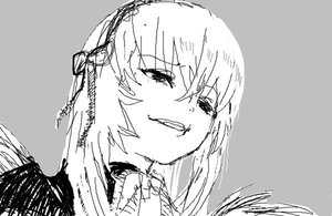 Rating: Safe Score: 0 Tags: 1girl image looking_at_viewer monochrome simple_background solo suigintou teeth User: admin