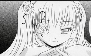 Rating: Safe Score: 0 Tags: 1girl flower greyscale hair_flower hair_ornament image kirakishou letterboxed long_hair looking_at_viewer monochrome rose smile solo twintails User: admin