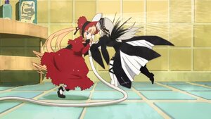 Rating: Safe Score: 0 Tags: 2girls blonde_hair blue_eyes dress hat image long_hair long_sleeves multiple_girls pair red_dress shinku standing suigintou very_long_hair User: admin