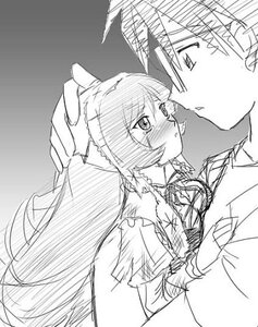 Rating: Safe Score: 0 Tags: 1boy 1girl blush greyscale hug image long_hair long_sleeves monochrome sketch solo suiseiseki User: admin