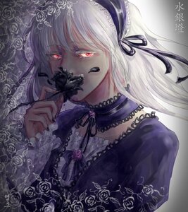 Rating: Safe Score: 0 Tags: 1girl dress flower frills hairband image lolita_fashion long_hair long_sleeves red_eyes rose solo suigintou upper_body white_hair User: admin