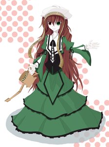 Rating: Safe Score: 0 Tags: 1girl brown_hair dress frills full_body green_dress green_eyes halftone halftone_background hat head_scarf heterochromia image long_hair long_sleeves looking_at_viewer polka_dot polka_dot_background red_eyes solo standing suiseiseki very_long_hair watering_can User: admin