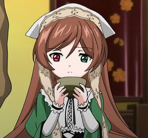 Rating: Safe Score: 0 Tags: 1girl brown_hair cup dress frills green_dress green_eyes heterochromia holding holding_cup image long_hair long_sleeves red_eyes solo suiseiseki User: admin
