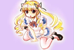 Rating: Safe Score: 0 Tags: 1girl blonde_hair blue_eyes bow dress drill_hair image long_hair open_mouth ribbon shinku shoes sitting solo twin_drills twintails wariza User: admin