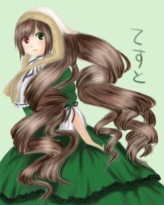 Rating: Safe Score: 0 Tags: 1girl blush brown_hair dress drill_hair frills green_background green_dress green_eyes head_scarf heterochromia image long_hair long_sleeves looking_at_viewer red_eyes ringlets simple_background solo standing suiseiseki twin_drills twintails very_long_hair User: admin