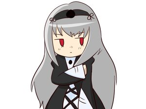 Rating: Safe Score: 0 Tags: 1girl crossed_arms dress frown hairband image jitome long_hair long_sleeves looking_at_viewer red_eyes simple_background solo striped suigintou white_background User: admin