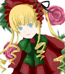 Rating: Safe Score: 0 Tags: 1girl blonde_hair blue_eyes bonnet bow bowtie dress flower green_bow image long_hair long_sleeves looking_at_viewer pink_rose red_flower red_rose rose shinku solo twintails upper_body User: admin