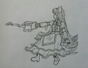 Rating: Safe Score: 0 Tags: 1girl boots bow dress full_body gun hair_bow holding holding_weapon image long_hair long_sleeves monochrome sketch solo suiseiseki traditional_media very_long_hair weapon User: admin