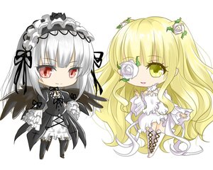 Rating: Safe Score: 0 Tags: 2girls bangs black_dress blonde_hair boots chibi cross-laced_footwear dress eyebrows_visible_through_hair flower frills hairband image kirakishou lolita_fashion long_hair long_sleeves multiple_girls pair red_eyes rose silver_hair smile standing striped suigintou vertical_stripes very_long_hair white_background white_dress white_flower white_footwear white_rose wings User: admin