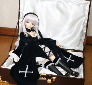 Rating: Safe Score: 0 Tags: 1girl black_dress black_legwear detached_collar doll dress frills gothic_lolita hairband long_hair long_sleeves looking_at_viewer photo red_eyes rose silver_hair sitting solo suigintou thighhighs User: admin